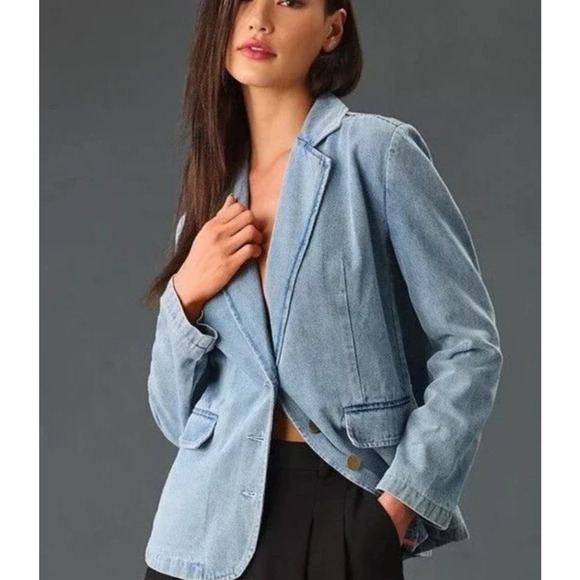 Dolan Left Coast Anthropologie‎ Denim Boyfriend Blazer Jacket Blue Size XXS - Picture 1 of 5